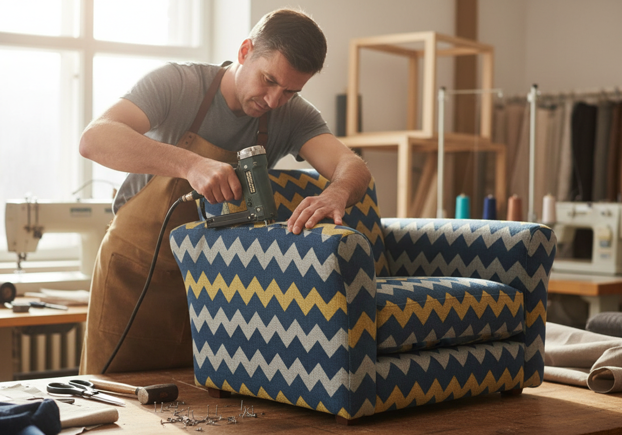 Furniture upholstery tools and materials